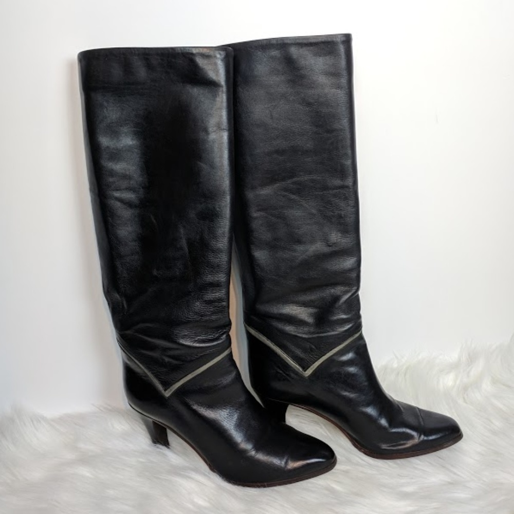 Nickels Vintage Knee High Silver Black Heel Boots